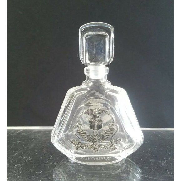 Vintage Crystal VCA Empty Bottle W/ Pewter Bird/Floral Design Made in France - Picture 2 of 7